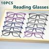 10Pcs-Set  Square Reading Glasses For Women Men Black / Blue / Grey / Purple Anti-Blue Light Polycarbonate Lens