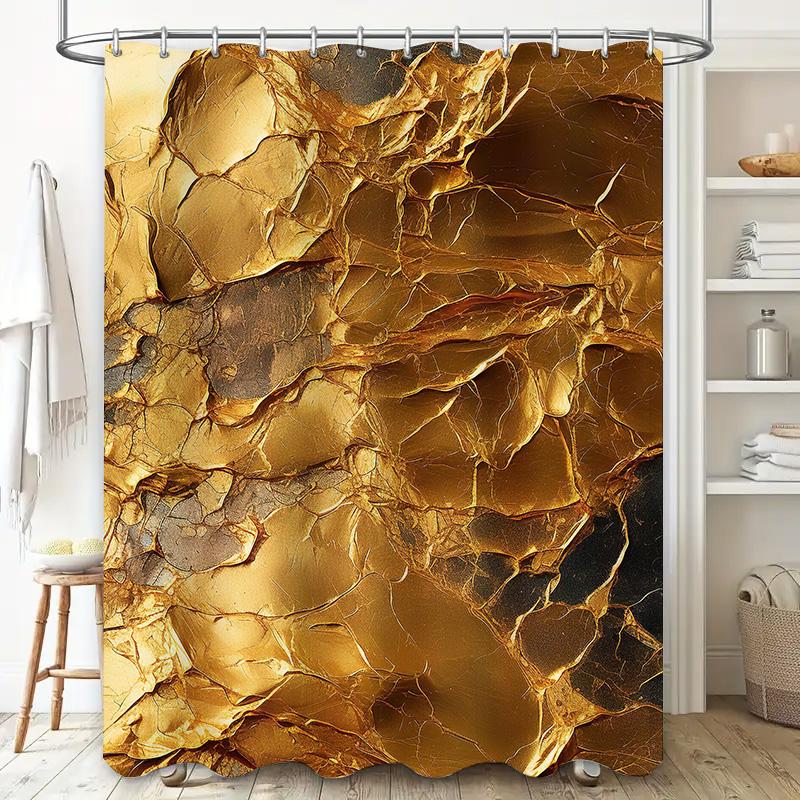 Gold Marble Shower Curtain Waterproof Bathroom Decor Luxury Bathtub Liner With Cracks Design Extra Long Size For Home Decoration