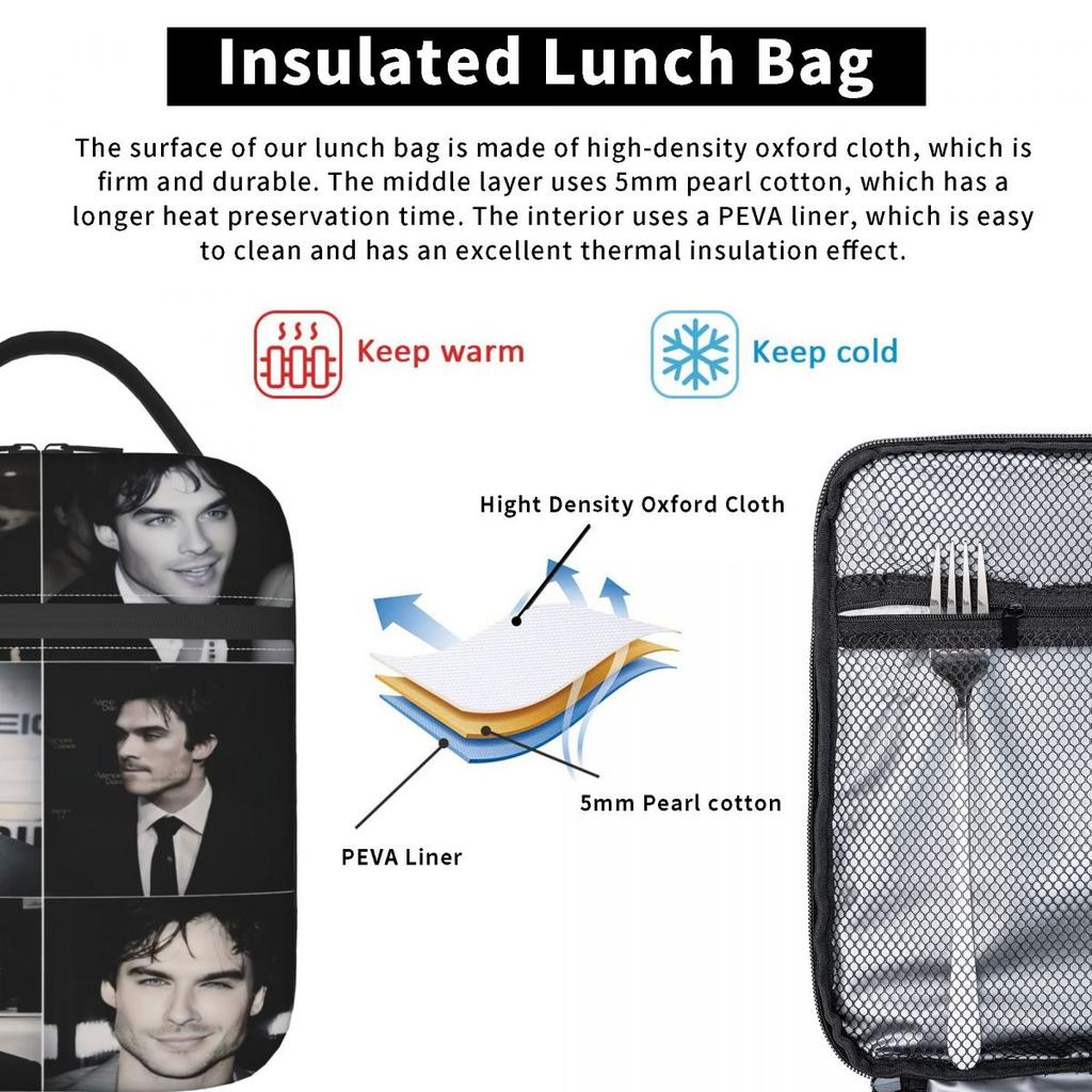 The Vampire Diaries Damon Salvatore TV Serie Lunchtas Werk Lunchbox Voor Meisjes Designer Thermische Tote Handtassen Koeltas