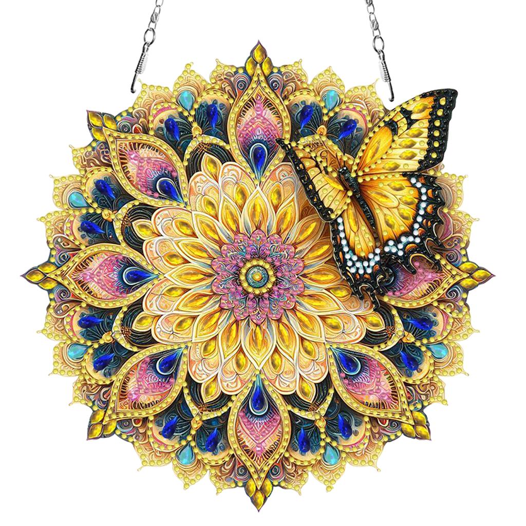 Butterfly Mandala 2D/Flat DIY Hanging Diamond Art Kits Rhinestone Diamond Art Window Pendants Window Hanging Art for Home Decor