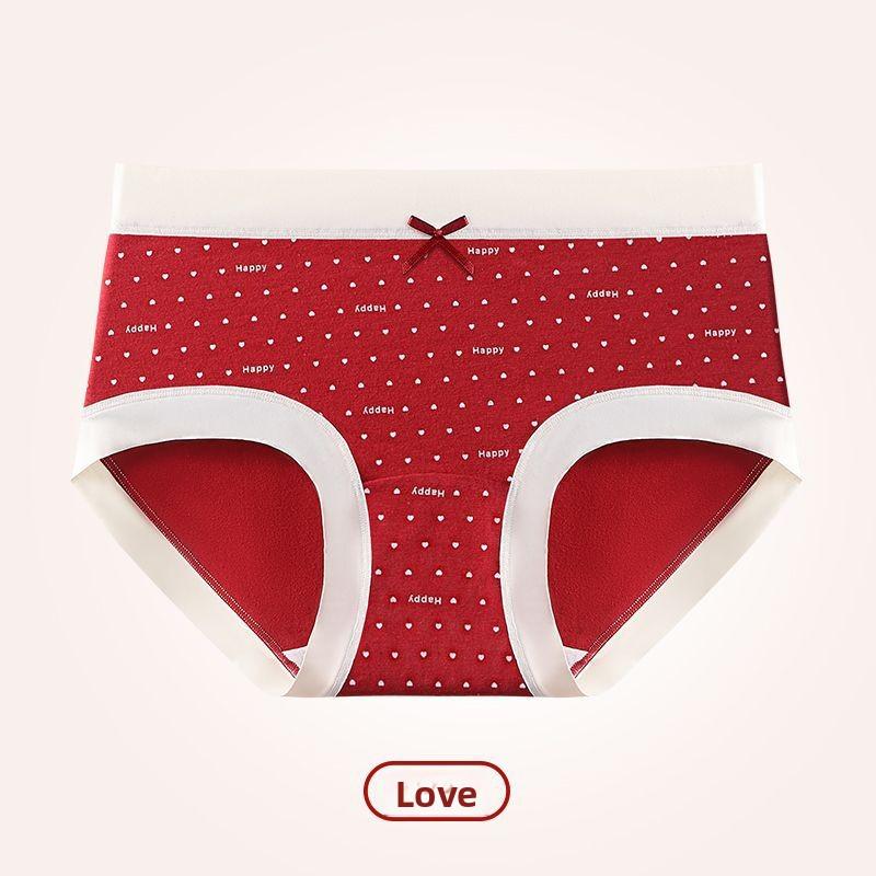 Lady Spring and Autumn Festival Wedding Year Bright Red Sweet Lovely Cotton Extended Briefs