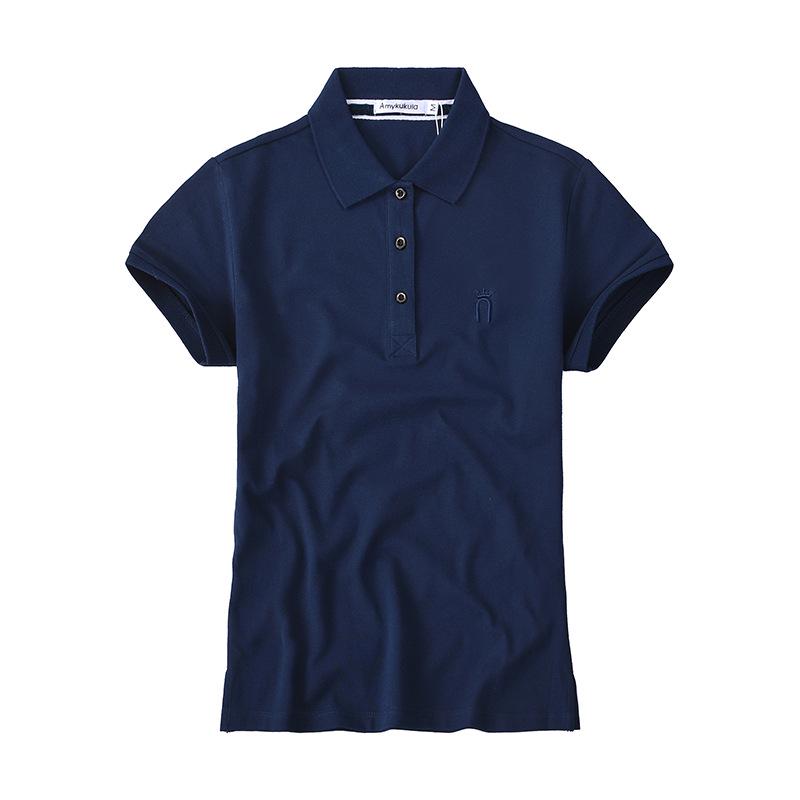 Dámské letní polo tričko s krátkým rukávem - Volný střih, Tištěné logo, Sportovní ležérní tričko z čisté bavlny