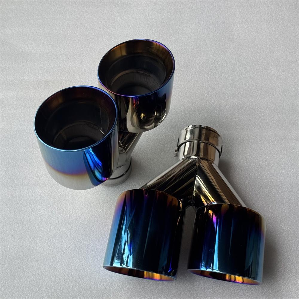 1Pair Car Accessories Glossy Blue Stainless Steels Dual Exhaust Tip Tailpipe Muffler Tip Exhaust System Auto Tools for All Car