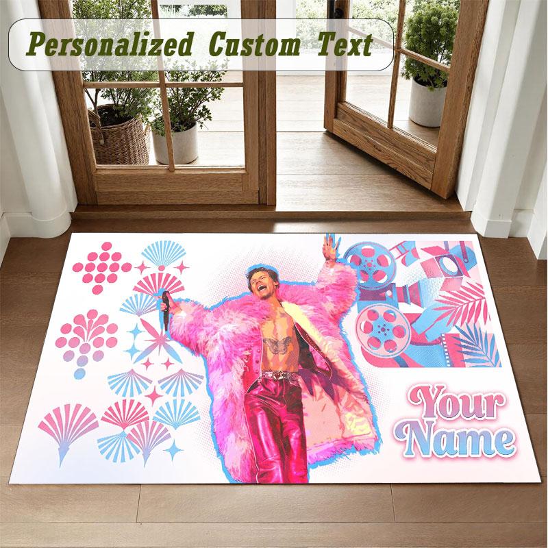 Crystal Velvet Square Rug Custom NameHarry Styles Pattern Non Slip Home Floor Decor Rug