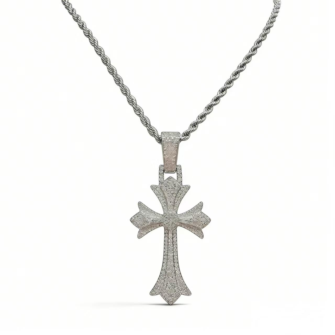 Iced Out Cross Pendant Moissanite Copper Hip Hop Necklace For Men Women 1.1mm
