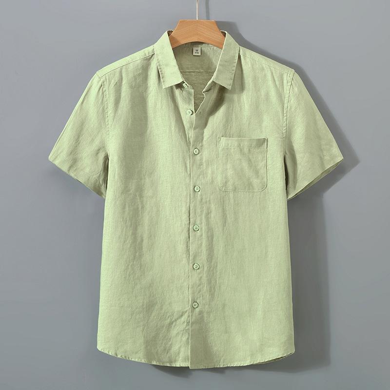 Men's Linen Shirt Short Sleeved Summer Thin Loose Linen Top Beach Vacation Outdoor Casual Clothing