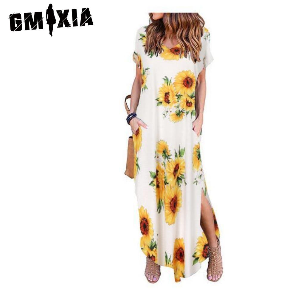 GMXIA Women's Fashion Summer Spring Short Sleeve V-Neck Casual Dresses