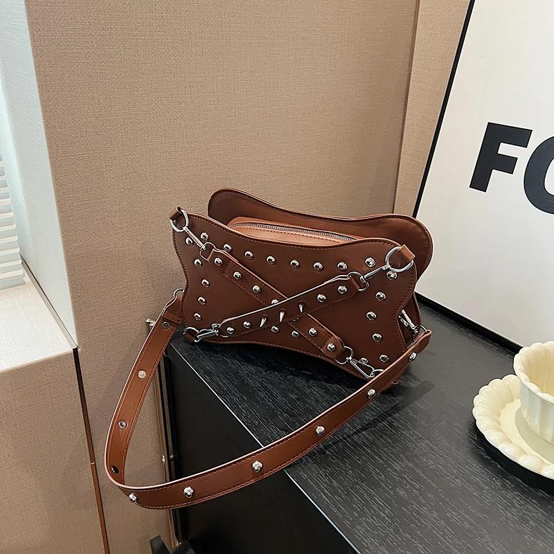 Cross Rivet Decoration Bag for Women PU Shoulder Bag Monochrome Pin Buckle Exquisite Crossbody Bags Fashion