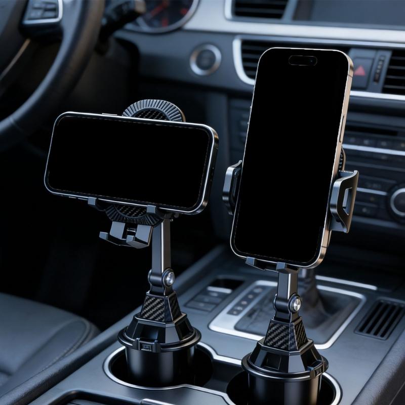 Vehicle Cup Holder Mount Phone Holder Double Adjustable Head For 4.7in to 7.2in Device Silicone Pad Smartphone Stand