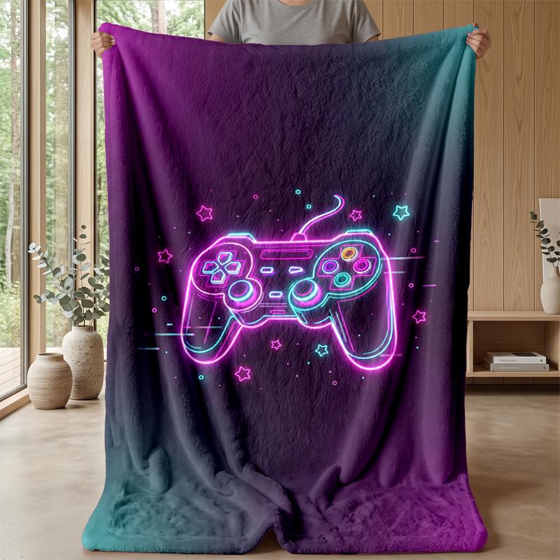 Neon Game Controller Theme blanket Lightweight Warm Flannel Blanket Decorative Throw Blanket for Home Decoration