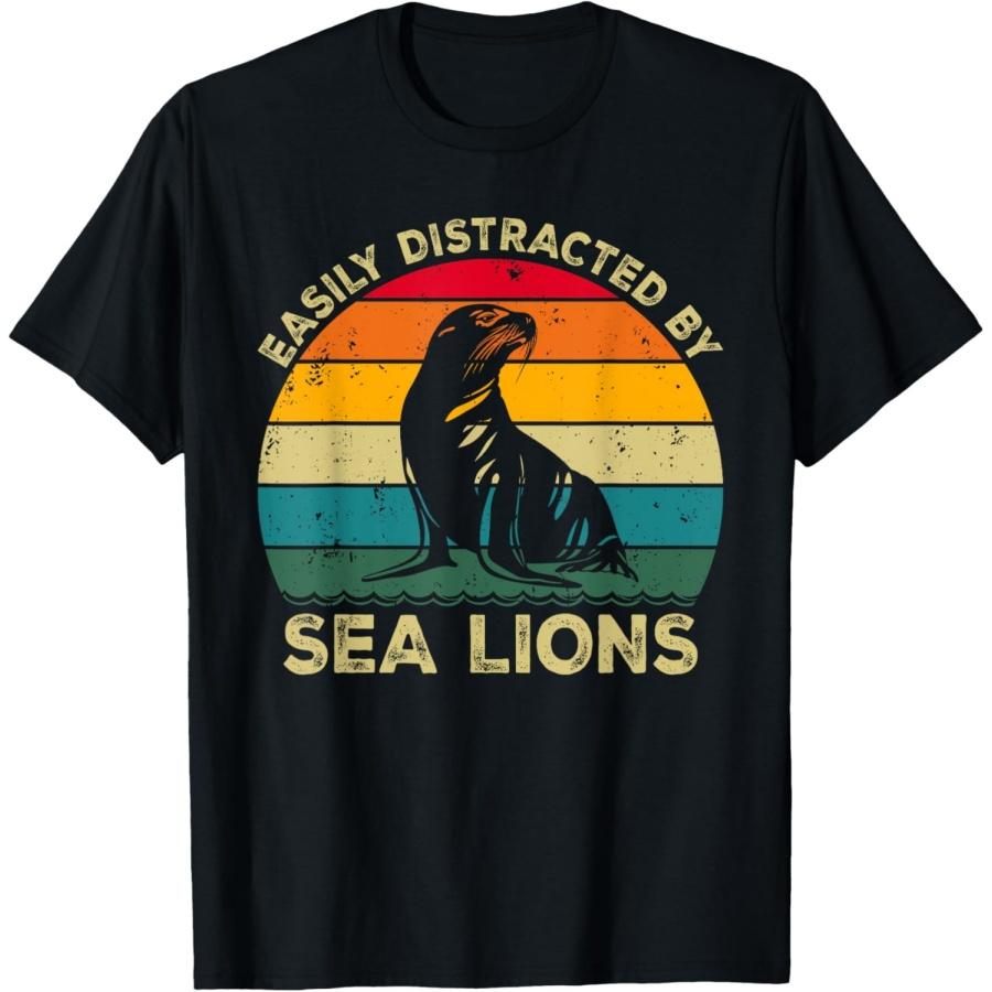 

Easily Distracted By Sea Lions, Funny Cute Sea Lion Lovers T-Shirt XXXXXL чорний