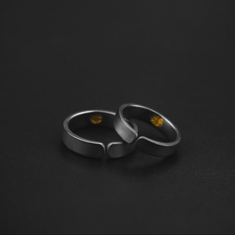 Adjustable Open Ring Men Women Geometric Black Plated Minimalist Couple Vintage Artistic Design With