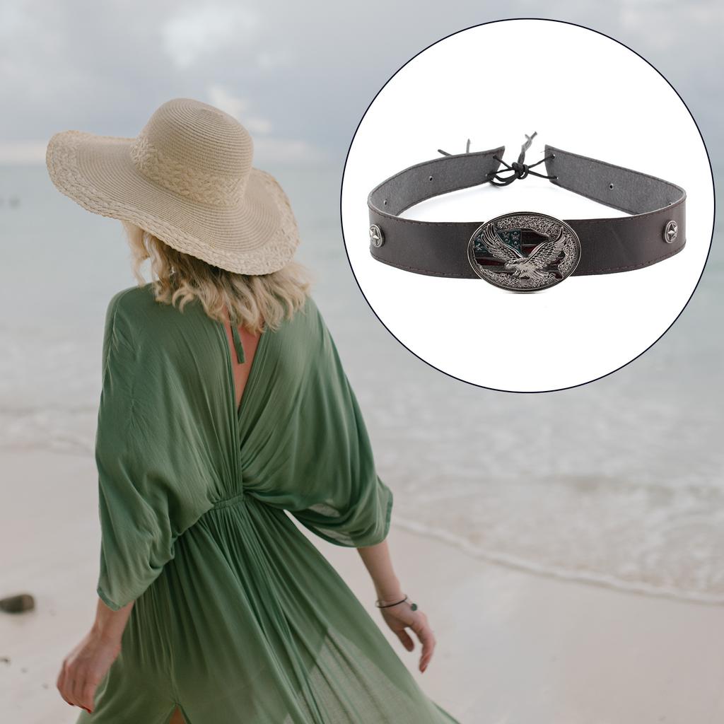 Carved Eagle Buckle Hat Belt for Cowboy Hat/Weaving Hat Western Style Multiple Functional Decorative Hat Strap for Adult