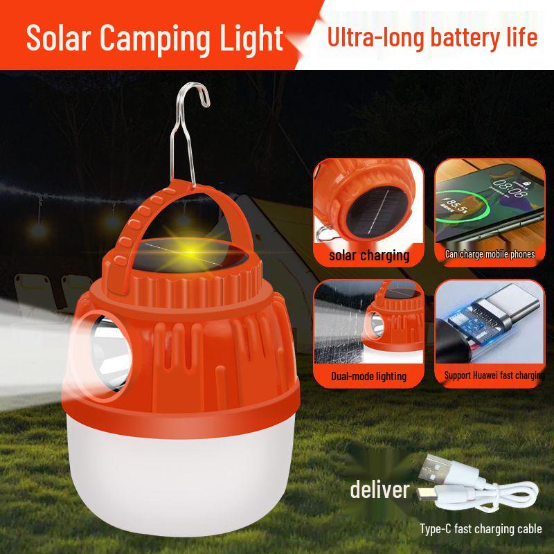Solar Rechargeable Camping Light with Ultra-Long Battery Life for Emergency and Mobile Use.