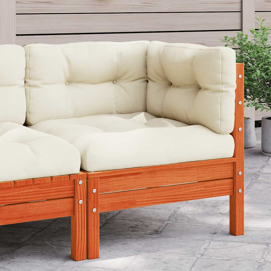 Garden Corner Sofa with Cushions Wax Brown Solid Pine Wood
