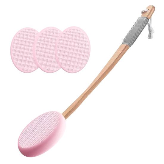 Back Lotion Applicator with Replaceable Cotton Pads Even Coverage Sunscreen Cream Applicator with Curved Handle Back Feet Cleaning Bath Scrubber