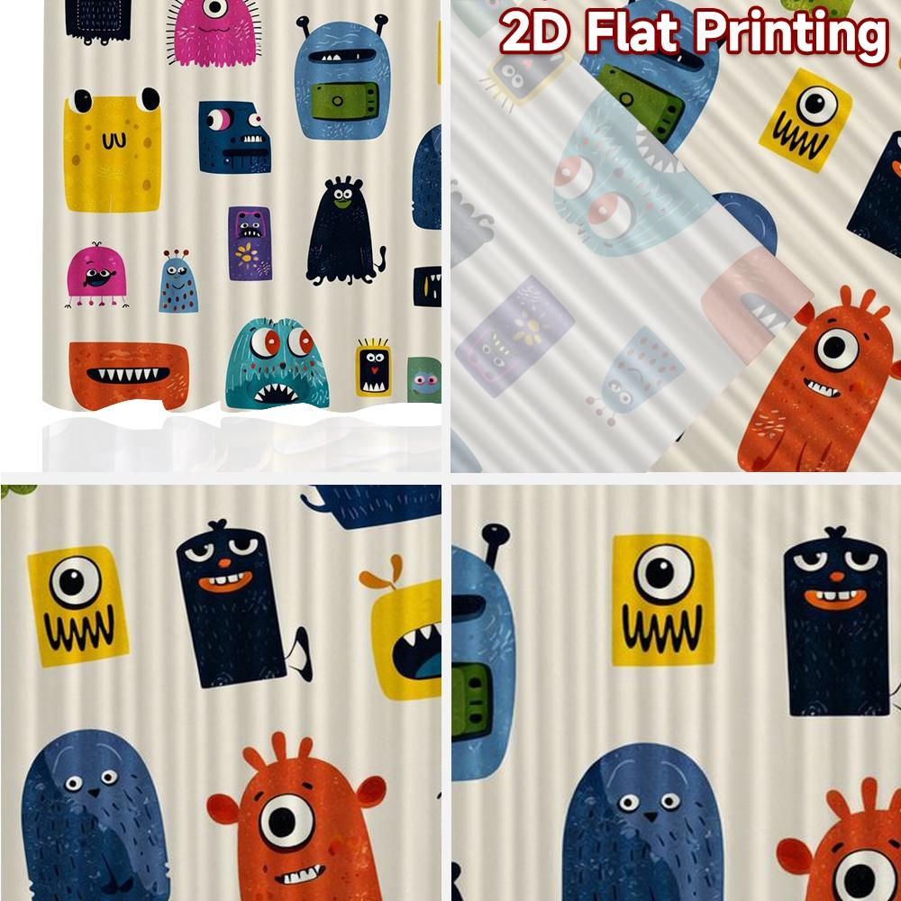 2D FLAT PRINTING 2pcs Curtains (Without Rod) Colorful Cartoon Monsters Popular Curtains&Drapes Versatile Polyester Curtains