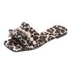 Large size leopard print cool slippers women's summer new European and American pleated beaded square head one-word flat slippers