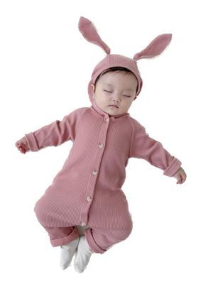 Sole Only Baby Coverall Monthly Photo Tail Rabbit Front Opening Cute Cotton Cotton Baby Soft Stretchy Removable Tail Hood Long Sleeves Boys Girls 66cm