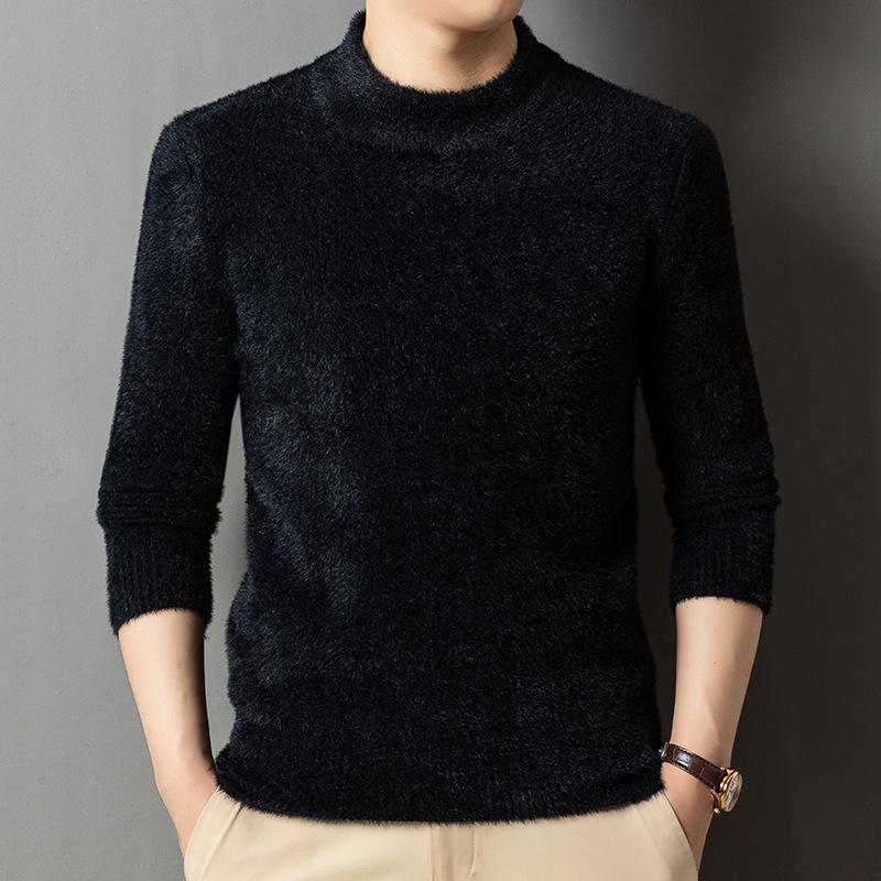 Men's Winter Knitwear: Mink Velvet, Half-High Collar Pullover Sweater