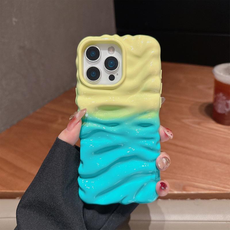 

Color Block Green Cream Texture Phone Case with Lanyard for iPhone 16 Pro Max/Apple 17/14/15 13