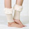Womens Short Fold Over Knit Leg Warmers Boot Cuffs Faux Fur Trim Winter Warm Socks Footwear Accessories