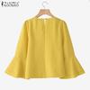 ZANZEA Women Casual Round Neck Flare 3/4 Sleeve Loose Blouse
