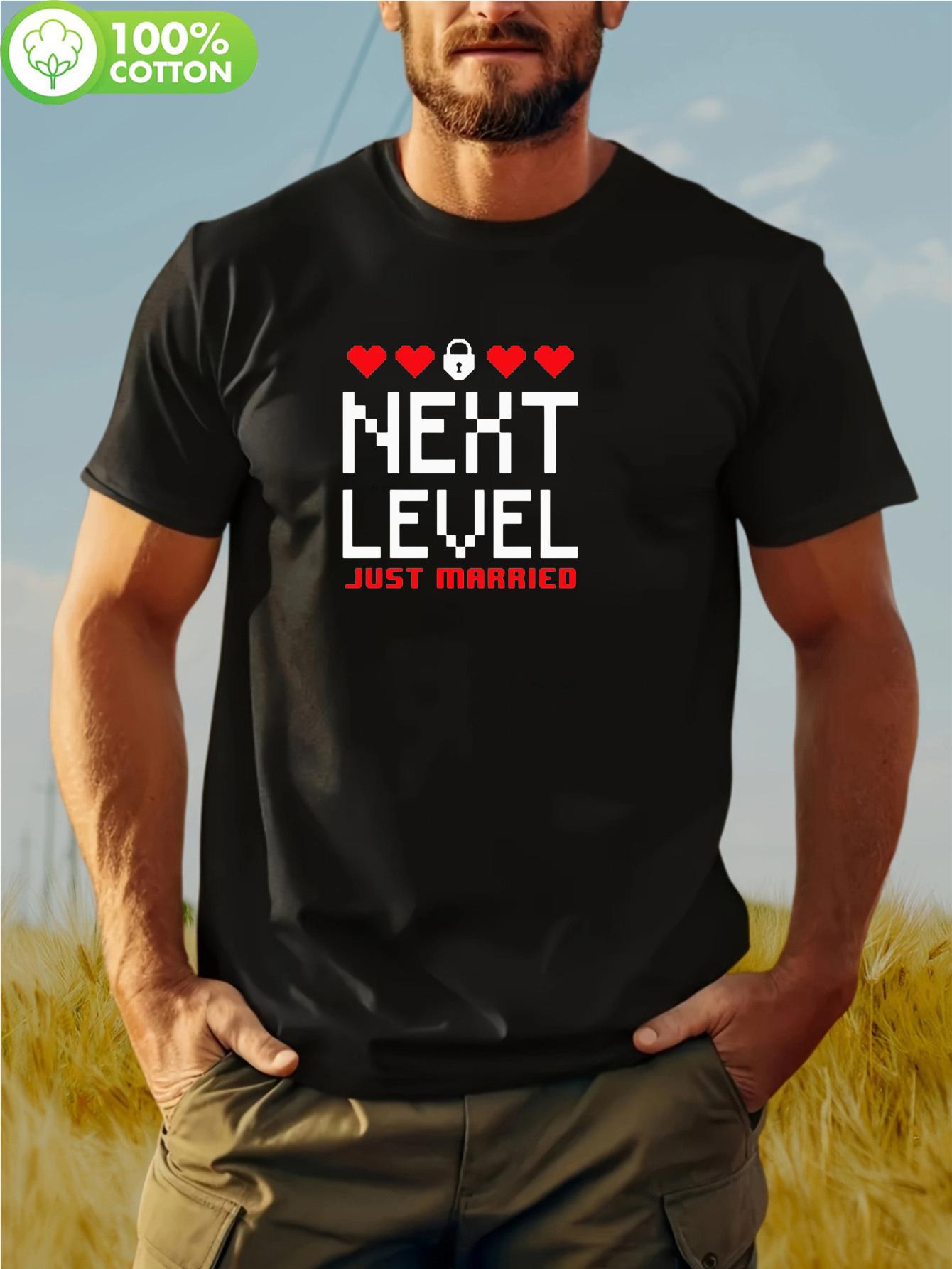 Retro Gaming Graphic T-shirt - Next Level Just Married Design with Pixelated Hearts & Locks XXXXL