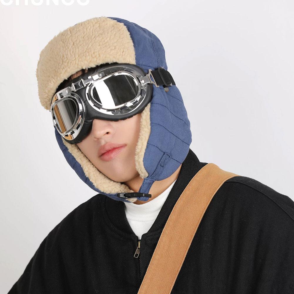 Winter Aviator Pilot Hat Thermal Insulated Ear Flap Windproof Goggle Design for Cycling Outdoor Men Women Cold Weather