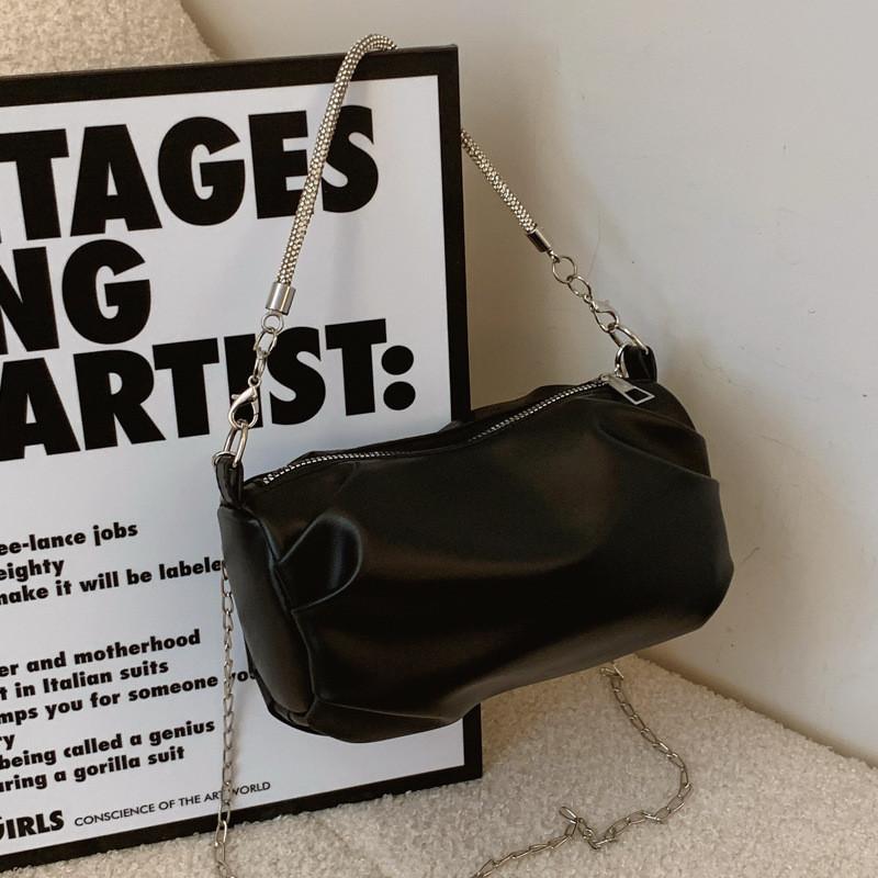 Trendy Black Beige Pink Small Crossbody Bag With Elegant Pleated Detail For Fashionistas чёрный