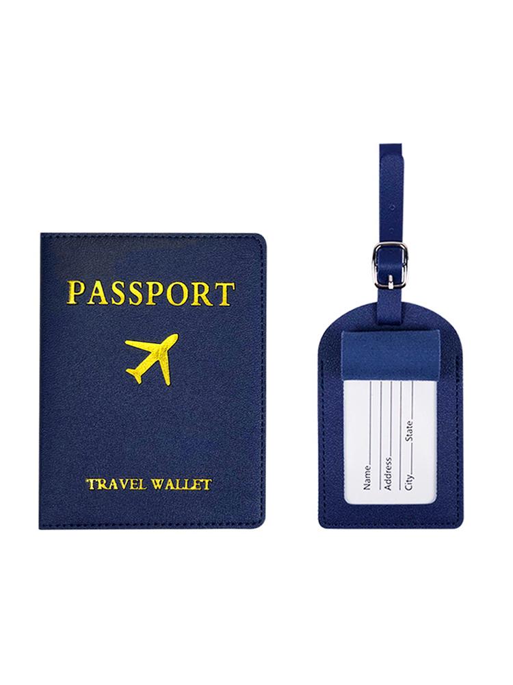 Горячее тиснение Самолет Путешествие Бирка для багажа ПУ Кожа Утолщенная Бирка для сумочки Обложка для паспорта темно-синий