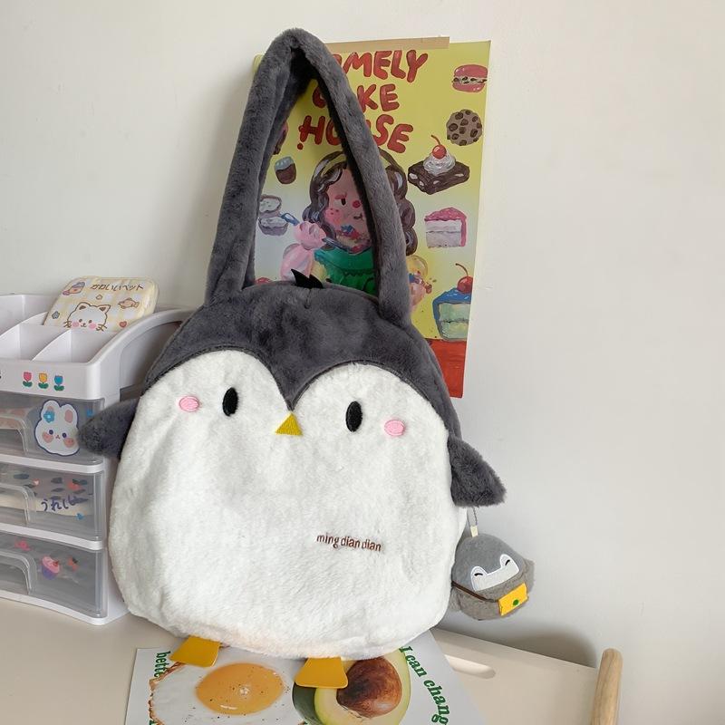 

Cute cartoon chubby penguin bag women s autumn and winter new furry shoulder bag large capacity tote bag No pendant темно-сірий