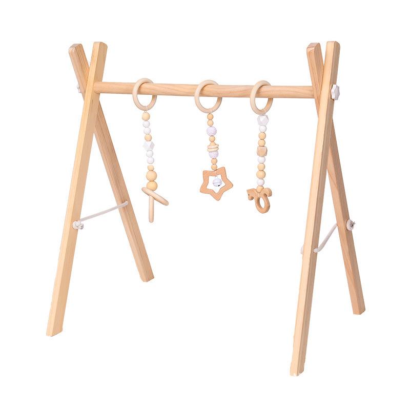 Nordic Style Wooden Baby Fitness Rack with Hanging Ornaments and Bells