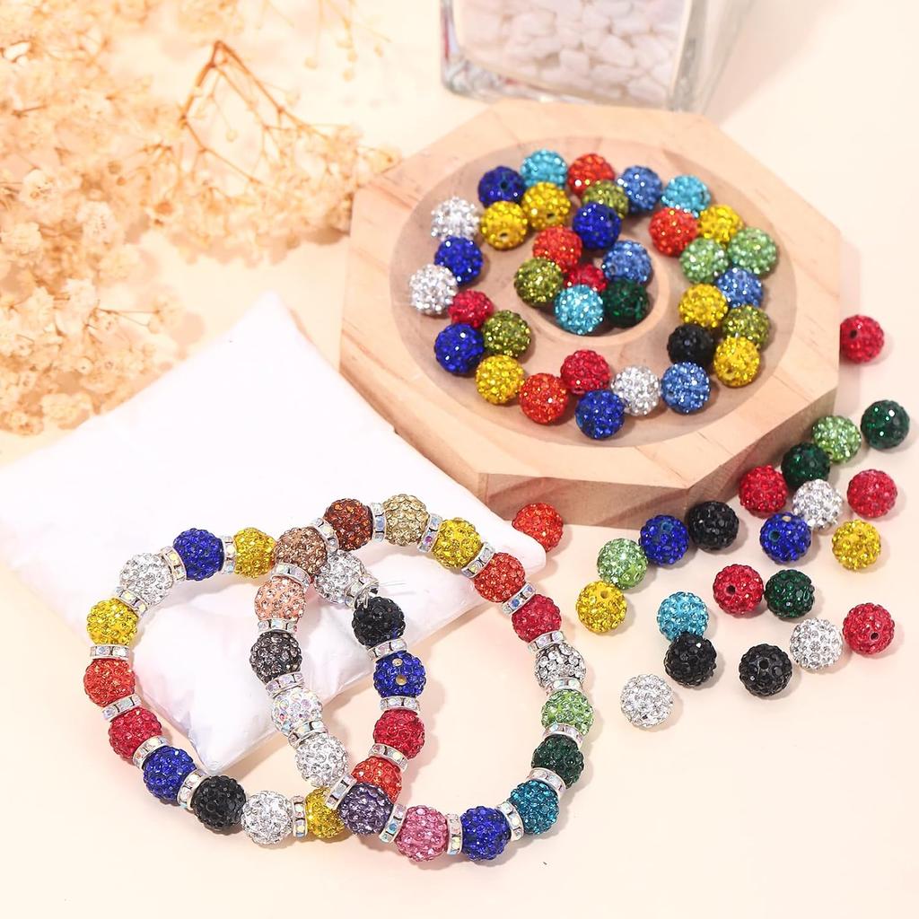 240pcs 24 Colors Rhinestone Beads for Crafts, Sparkle Round Clay Beads Crystal Disco Ball Clay Rhinestone Beads for DIY Jewelry Making Bracelet