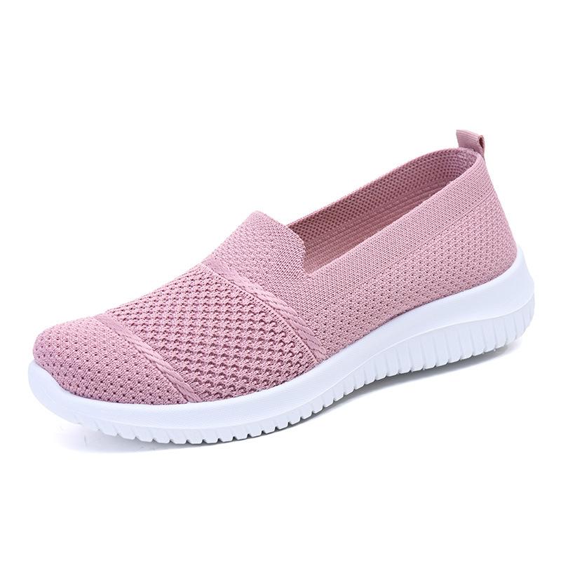 Dámské nové nadměrné prodyšné boty z flyknitu, ploché pracovní boty, síťované boty, dámské ležérní jednoboty