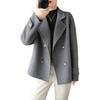 Women Double Breasted Woolen Coat Fall Winter Long Sleeve Thickened Warm Loose Lapel Solid Color Formal Business Style
