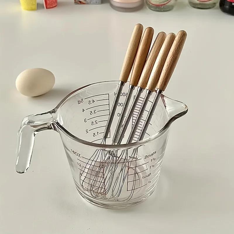 Mini Frusta in Acciaio Inossidabile Manico in Legno Frusta Miscelatore per Uova Cottura Set da Forno Casa Strumenti per Torta Accessori da Cucina