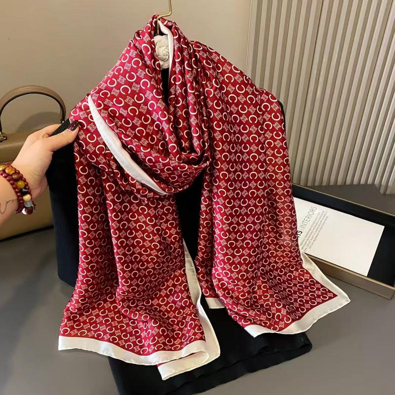 

Весенне-летний тонкий шелковый шарф, высококачественный длинный шарф с принтом, новый атласный дорожный солнцезащитный шарф, плащ в национальном стиле