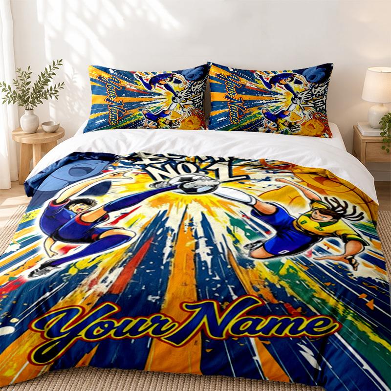 CAPTAIN TSUBASA Custom Name 3pc set Perfect for bedroom use Comfortable bedding set includes a duvet cover and two pillowcases Ideal birthday or Chris