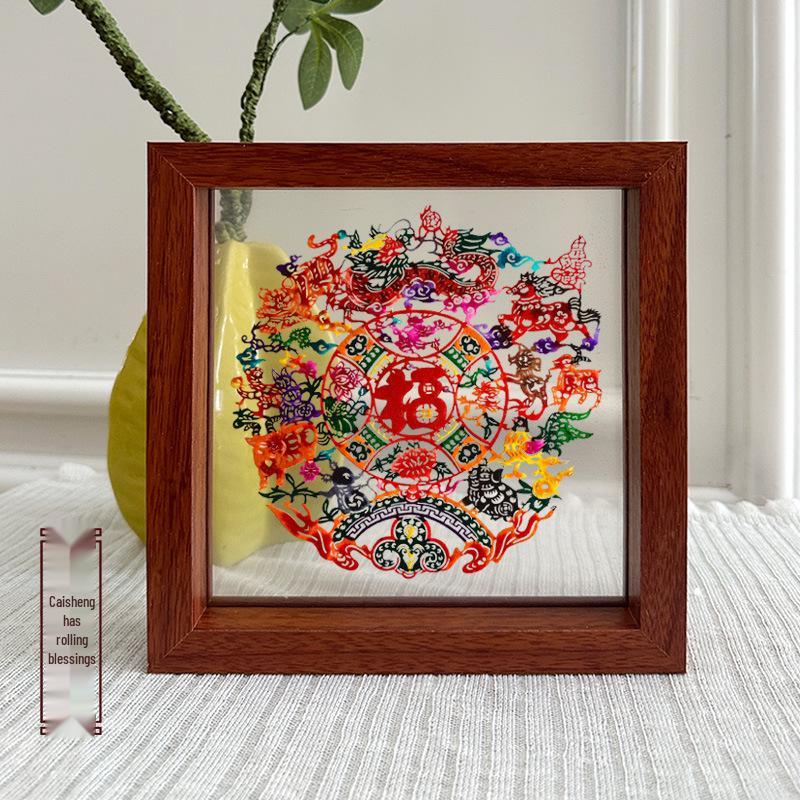 Xianci Double-Sided Transparent Frame: A4 Paper-Cut Calligraphy Fu Character Display Stand