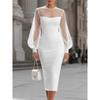 HNXC Women's Fashion Autumn Winter O-Neck Long Sleeve Solid Color Print Casual Dresses Classic Exquisite
