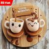 Vintage Style 2D Round Wood Look Tin Sign, 8x8 Inch Morning Coffee Theme with Smiling Cup Good Morning Design for Home Kitchen Wall Decor