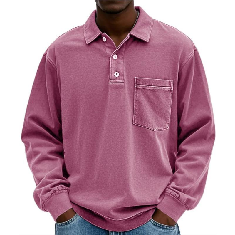 New Men's Casual Versatile Long-sleeved Button-down Collar Shirt Polo Shirt