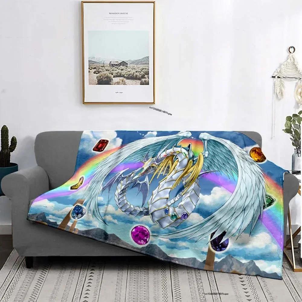 Anime Yu Gi Oh Card Yugioh Throw Blanket Blue Eyes White Dragon Anime Cartoon Soft Plush Blanket Bedroom Bedspread Home Decor
