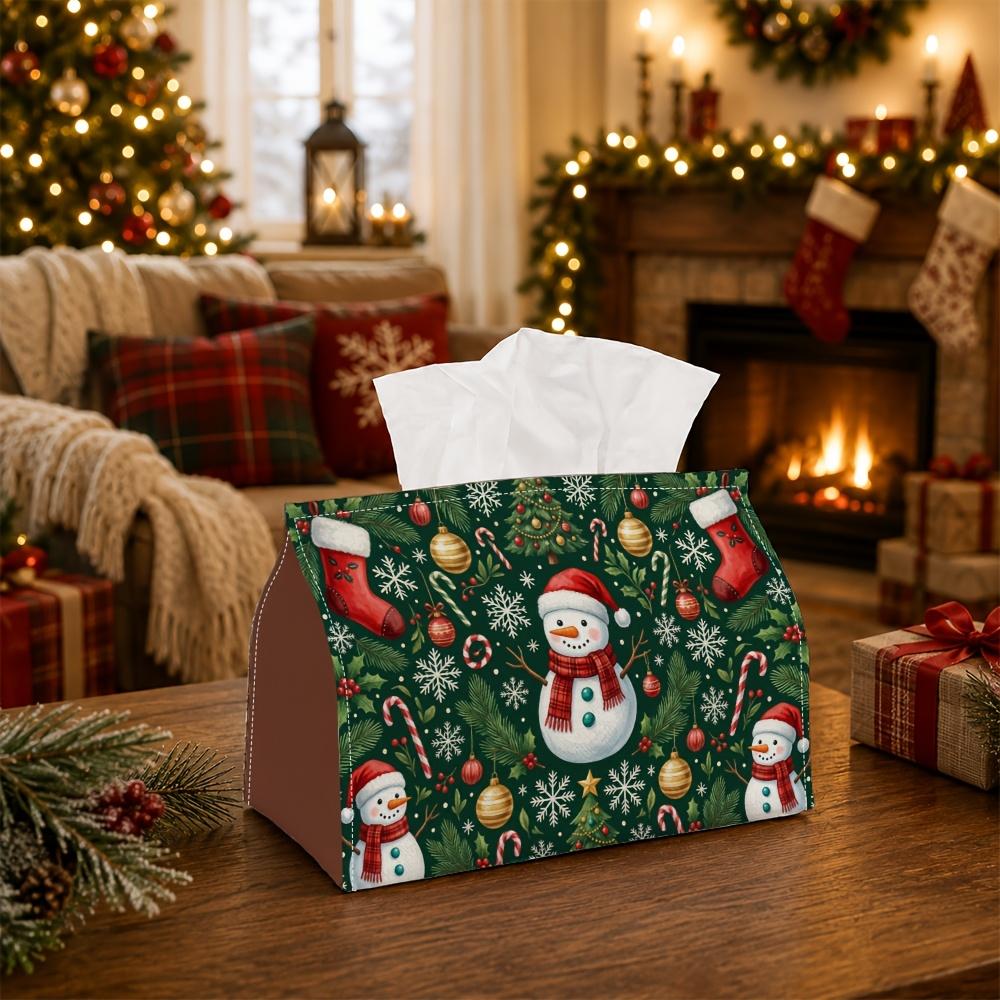 1pc Whimsical Holiday Scene Tissue Box | Multi-Functional Christmas Napkin Box, Suitable for Home, Christmas Car Decoration Snowman Stocking Ornament