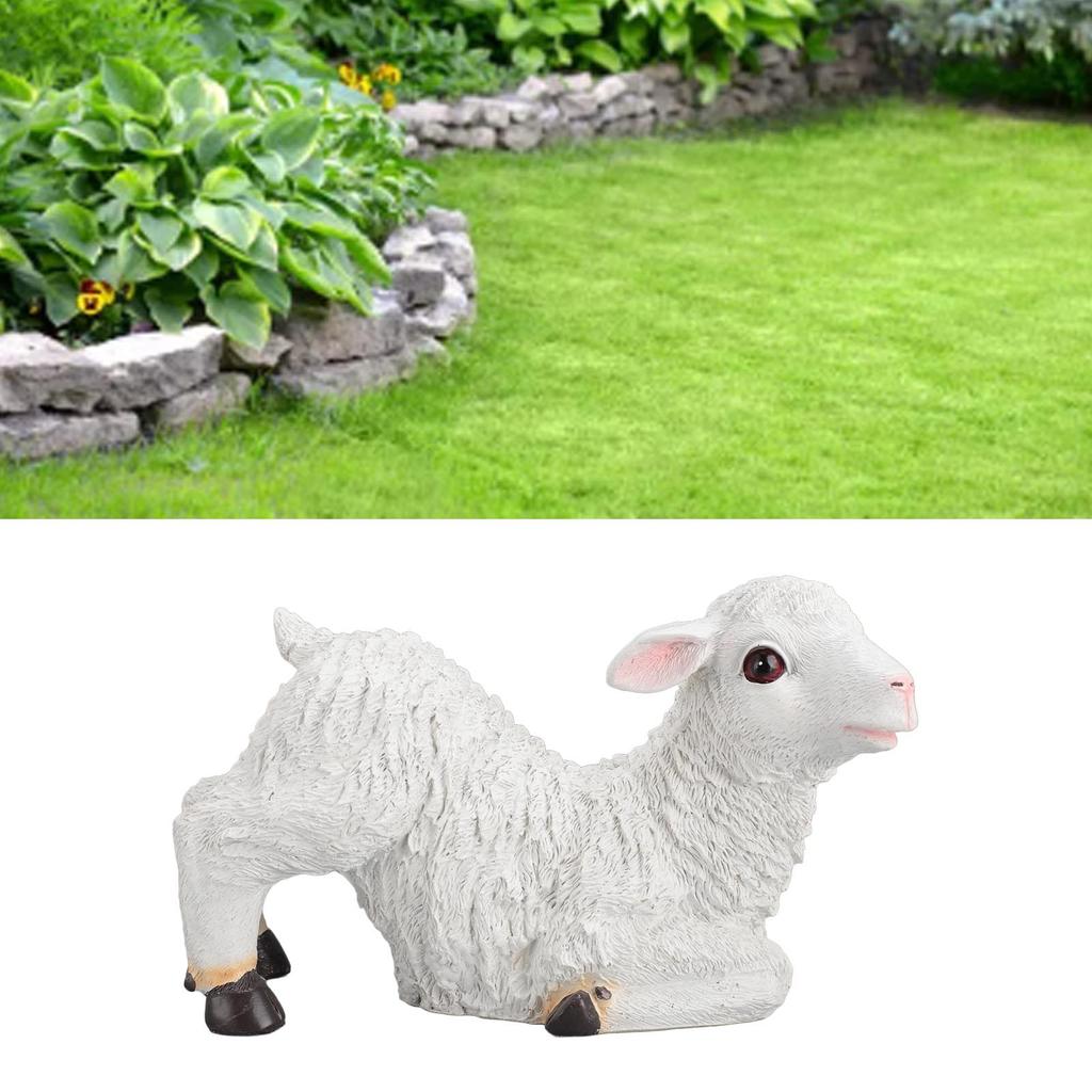 Resin Sheep Ornament Multipurpose Cute Vivid Fine Crafted Waterproof Garden Sheep Statue for Outdoor Indoor