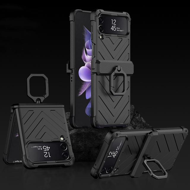 Shockproof Hard Armor Case Ring Bracket For Samsung Galaxy Z Flip 4 5g Case Magnetic Hinge Cover For Samsung Z Flip4 Stand Case