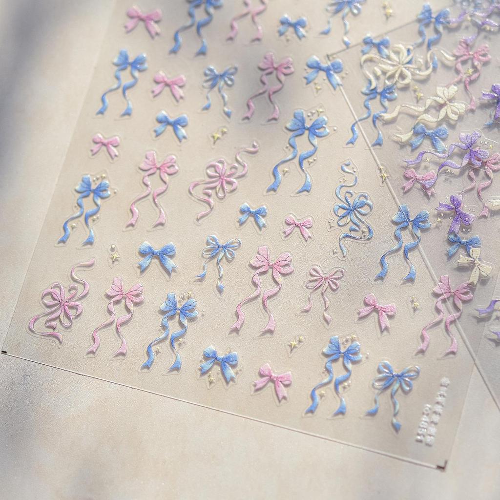 Tomoni Durable & Adorable Japanese Children's Nail Stickers: Flowing Bow Design
