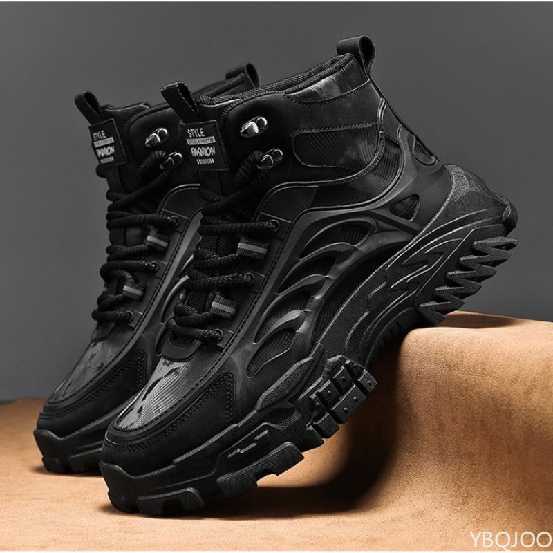 Fashion Men's spring autumn breathable high top retro boots for outdoor hiking anti slip wear-resistant simple comfortable men's shoes
