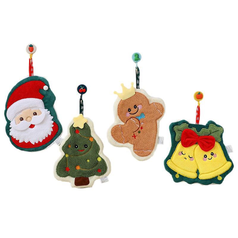 1PC Hand Towel Multi Element Christmas Creative Embroidery Thickened Hanging Cartoon Small Towel Household Coral Fleece Cute